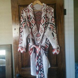 Belted Geometric Cardigan Sweater